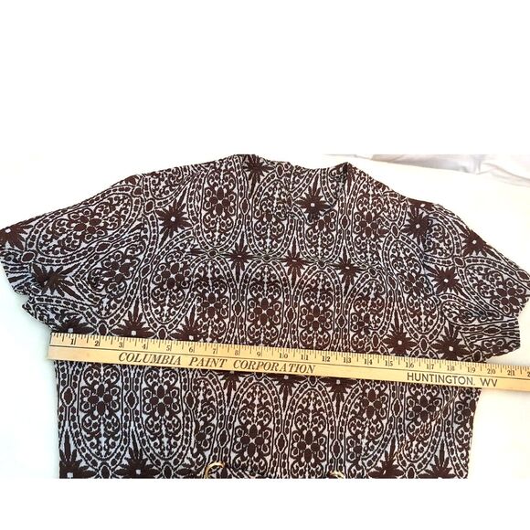 1960s 70s Vintage Brown & White Dress Double Knit Front Tie - Picture 11 of 14